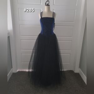Navy Velvet & Black Tulle Sleeveless Formal Dress